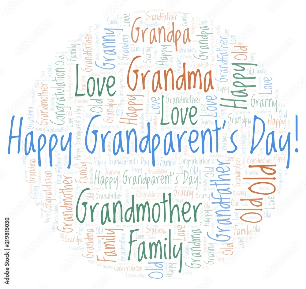 Obraz premium Happy Grandparent's Day in a circle shape word cloud.