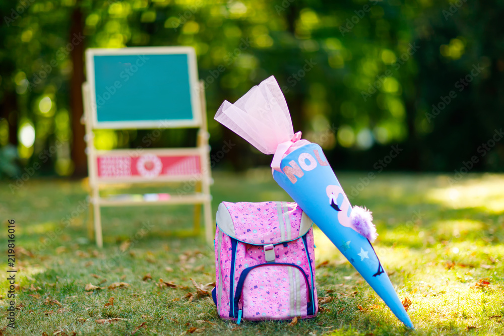 School beginning concept. Satchel and schoolbag, backpack, desk and