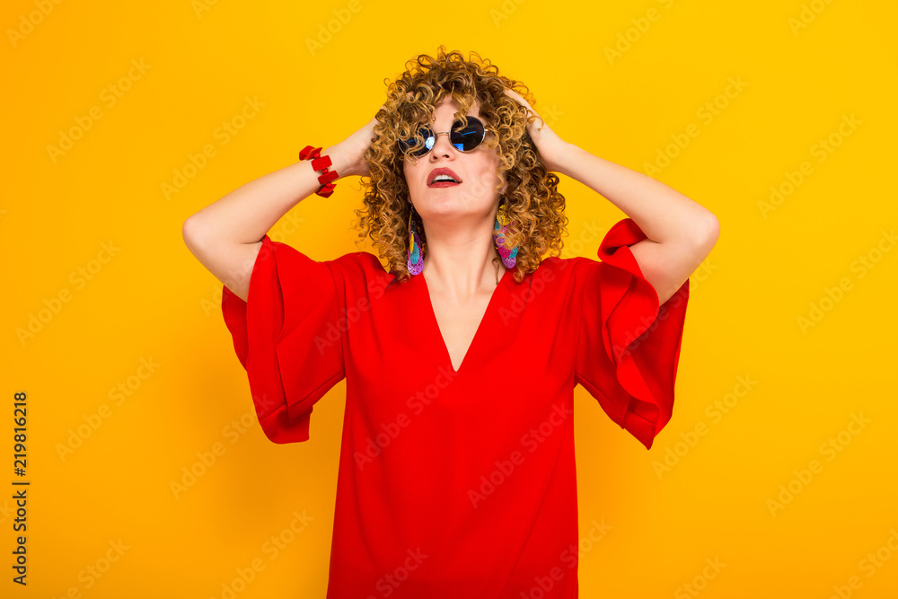 Attractive woman with short curly hair Attractive woman with short curly hair