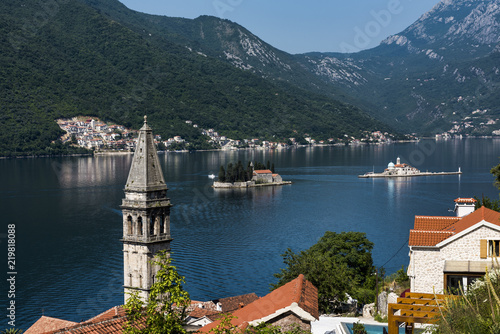 The bell tower of St Nicholas Church in Perast in Montenegro. Perast is a beautiful village that sits on the bay of Kotor on the adriatic sea. © Alan Smithers