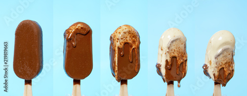 melting melted chocolate ice cream in summer hot weather