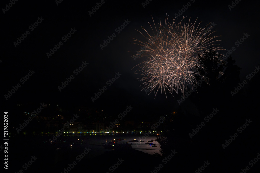 panoramic view of omegna during a fireworks display panoramic view of omegna during a fireworks display