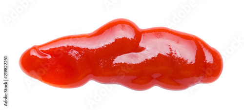 Red ketchup tomato sause closeup isolated on white background,