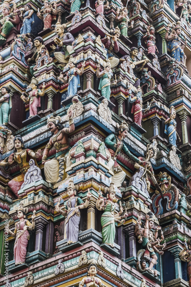 detail of Sri Mahamariammam Temple tower in the center of kuala lumpur malaysia
