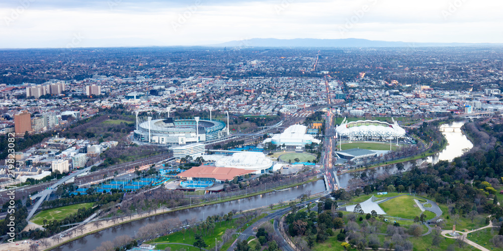 Melbourne Sports Precinct Aerial View at Night Melbourne Sports Precinct Aerial View at Night