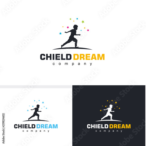 Child Dream, reaching star, education logo template