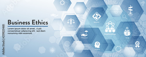 Business Ethics Web Banner Icon Set with Honesty, Integrity, Commitment, and Decision