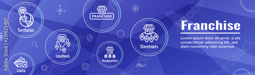 Franchise Icon Set with Home Office, corporate Headquarters and Franchisee Icon Images