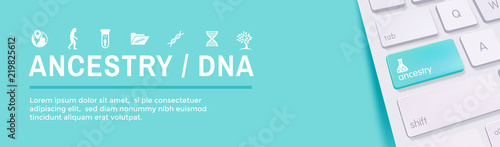 Ancestry or Genealogy Icon Set web banner w Family Tree Album, family record, etc
