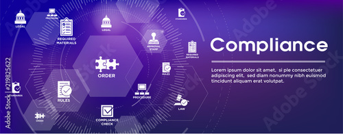 In compliance web banner - icon set that shows a company passed inspection