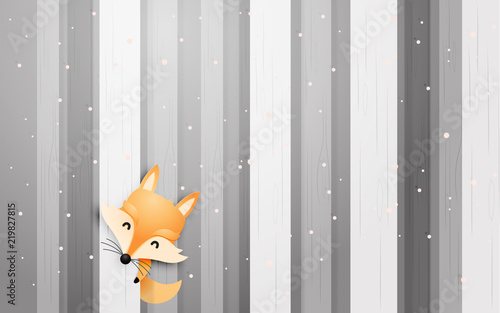 Cute fox in the wood with paper art style pastel scheme