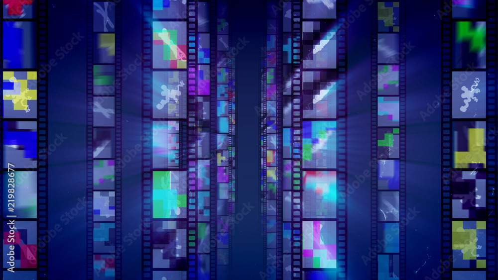Abstract Film Tapes in Blue Backdrop