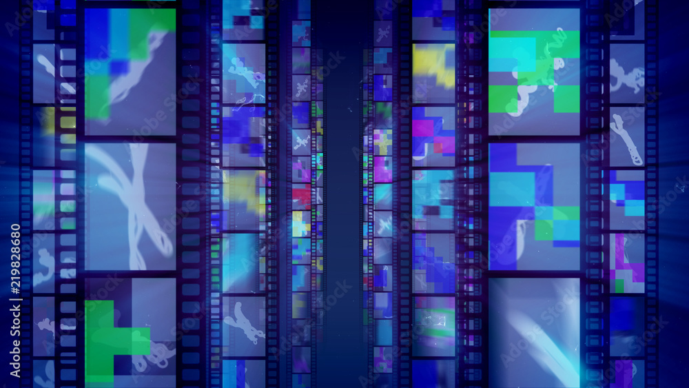 Cheery Film Tapes in Blue Background