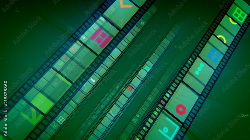 Vintage film tapes in green background
