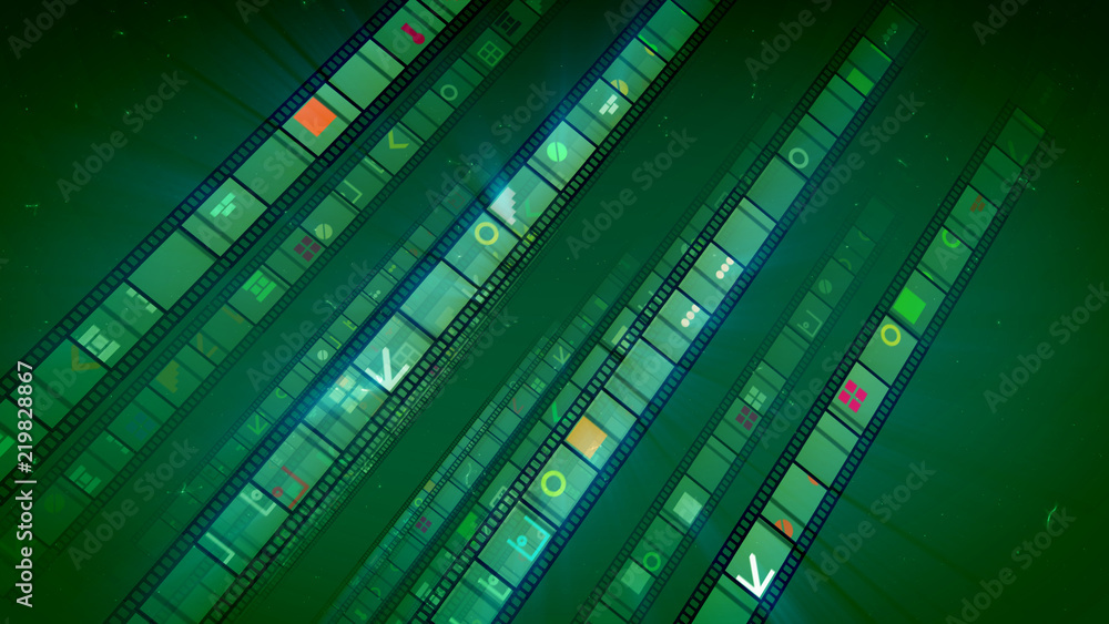 Retro cinema tapes in green background Retro cinema tapes in green background