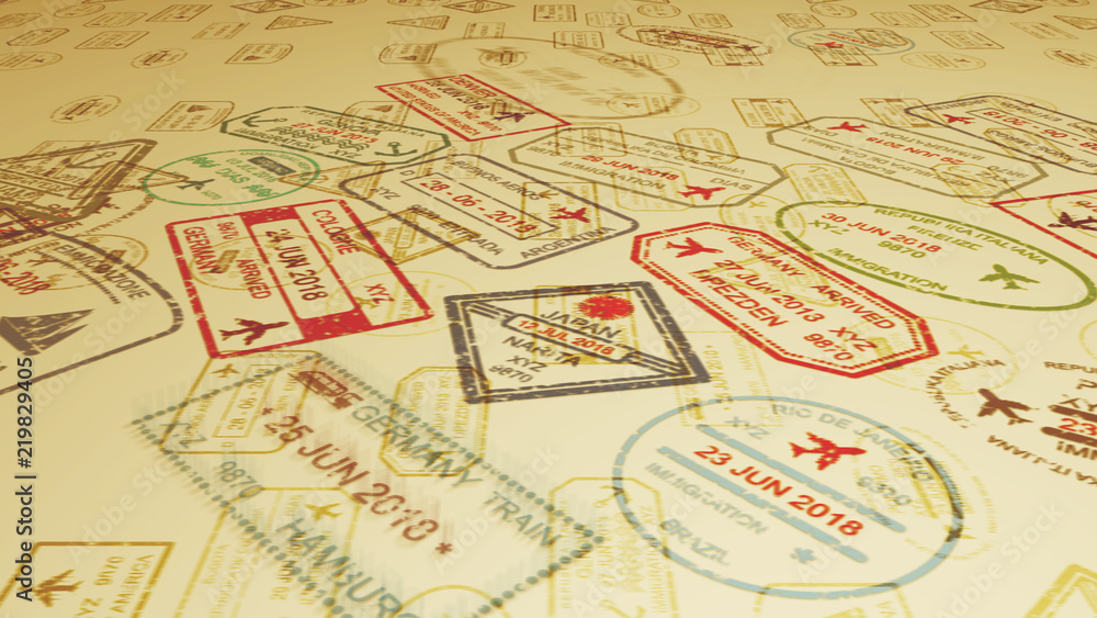 Fototapeta premium Travel stamps with aircraft pictures