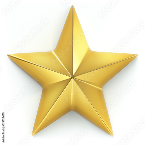 Gold star on white background with light shadow. Clipping path included.