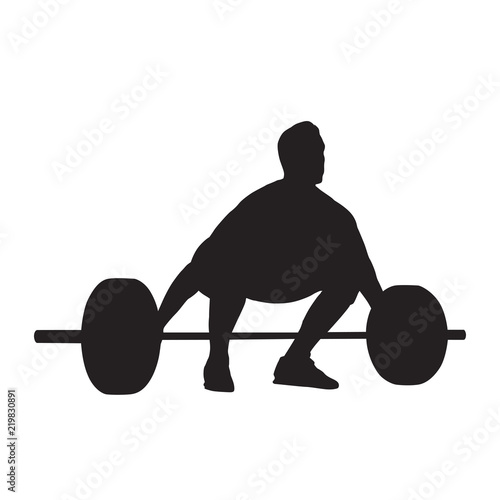 Weightlifter with big barbell, isolated vector silhouette