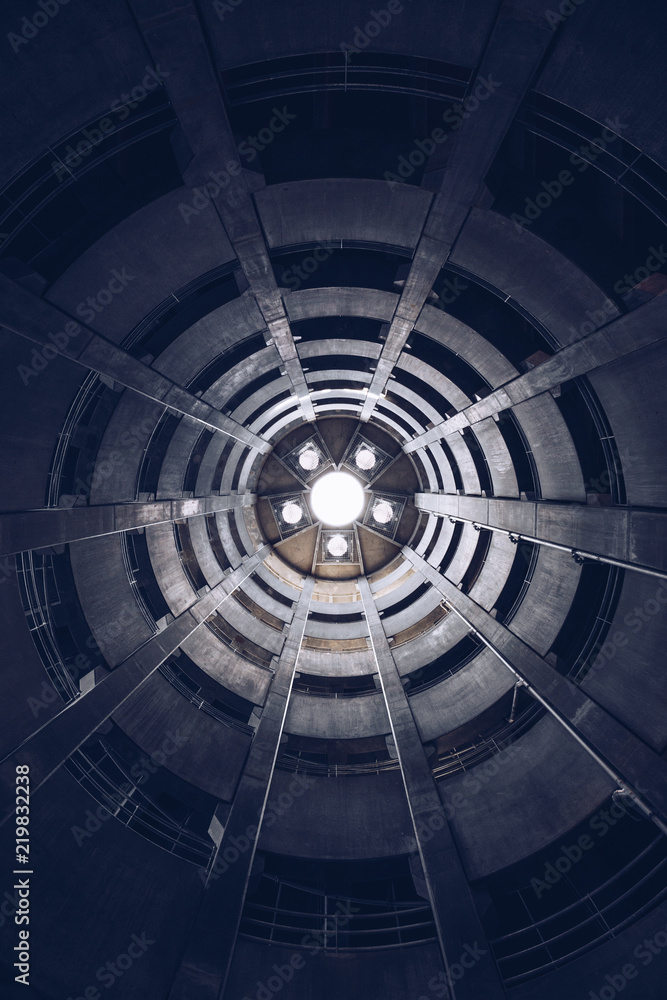 Spiral view of concrete underground parking Spiral view of concrete underground parking