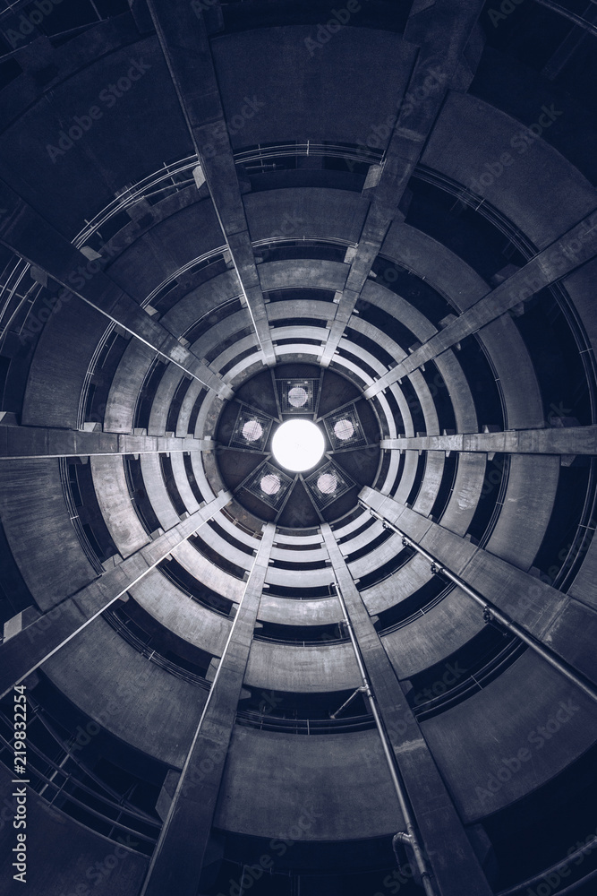 Spiral view of concrete underground parking Spiral view of concrete underground parking