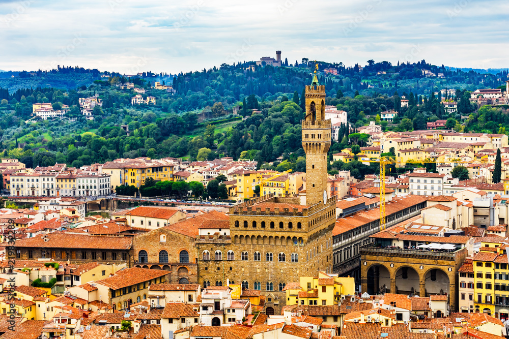 Orange Roofs Palazzo Vecchio Tower Piazza Signoria Tuscany Florence Italy