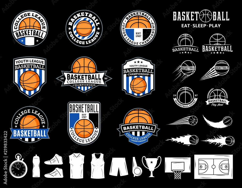 Fototapeta premium Set of vector basketball logo and icons