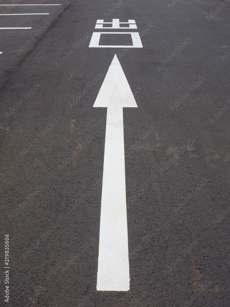EXIT and arrow painted on road,*printed text means exit or out in Japanese EXIT and arrow painted on road,*printed text means exit or out in Japanese