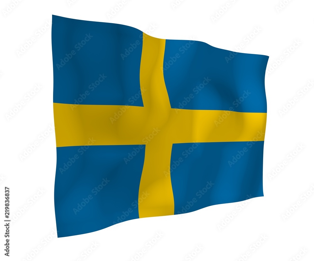 The flag of Sweden. Official state symbol of the Kingdom of Sweden. A blue field with a yellow Scandinavian cross that extends to the edges of the flag. 3d illustration The flag of Sweden. Official state symbol of the Kingdom of Sweden. A blue field with a yellow Scandinavian cross that extends to the edges of the flag. 3d illustration