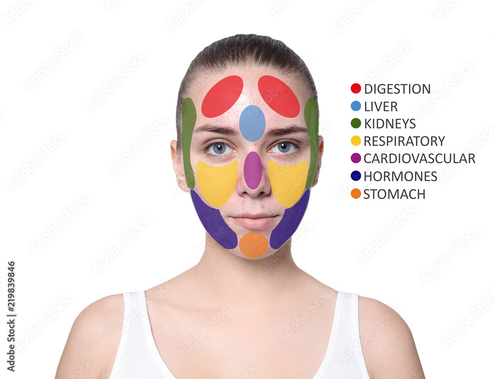 Young woman with acne problem on white background Young woman with acne problem on white background