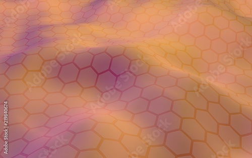 Colorful honeycomb with a gradient color on a light background. Perspective view on polygon look like honeycomb. Wavy surface. Isometric geometry. 3D illustration photo