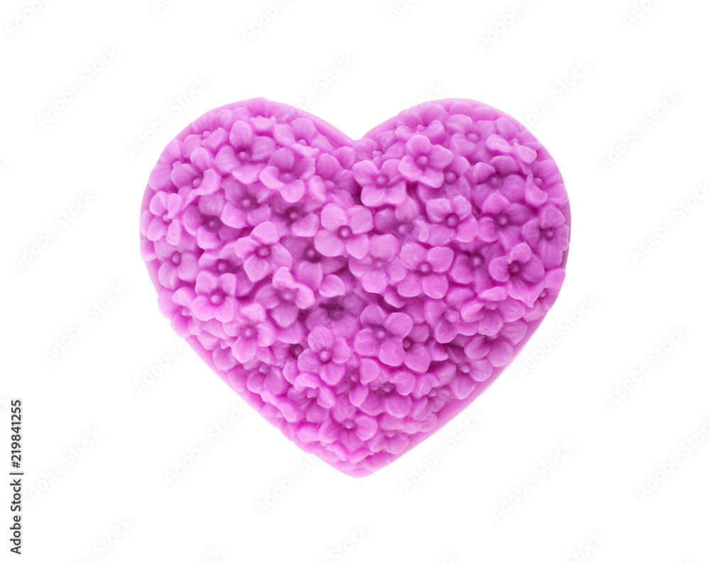 soap pink in the form of heart isolated on white background