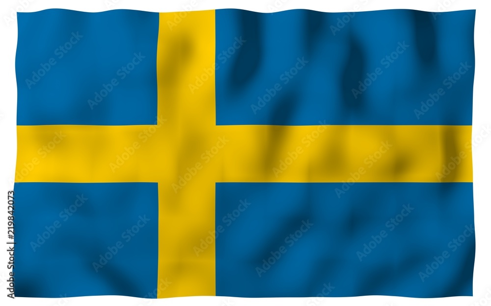 The flag of Sweden. Official state symbol of the Kingdom of Sweden. A blue field with a yellow Scandinavian cross that extends to the edges of the flag. 3d illustration The flag of Sweden. Official state symbol of the Kingdom of Sweden. A blue field with a yellow Scandinavian cross that extends to the edges of the flag. 3d illustration