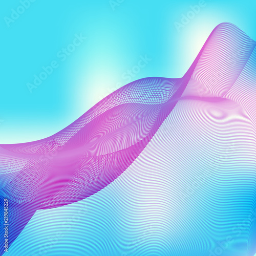 Thin violet lines on a gradient turquoise background with backlight. Vector graphic pattern