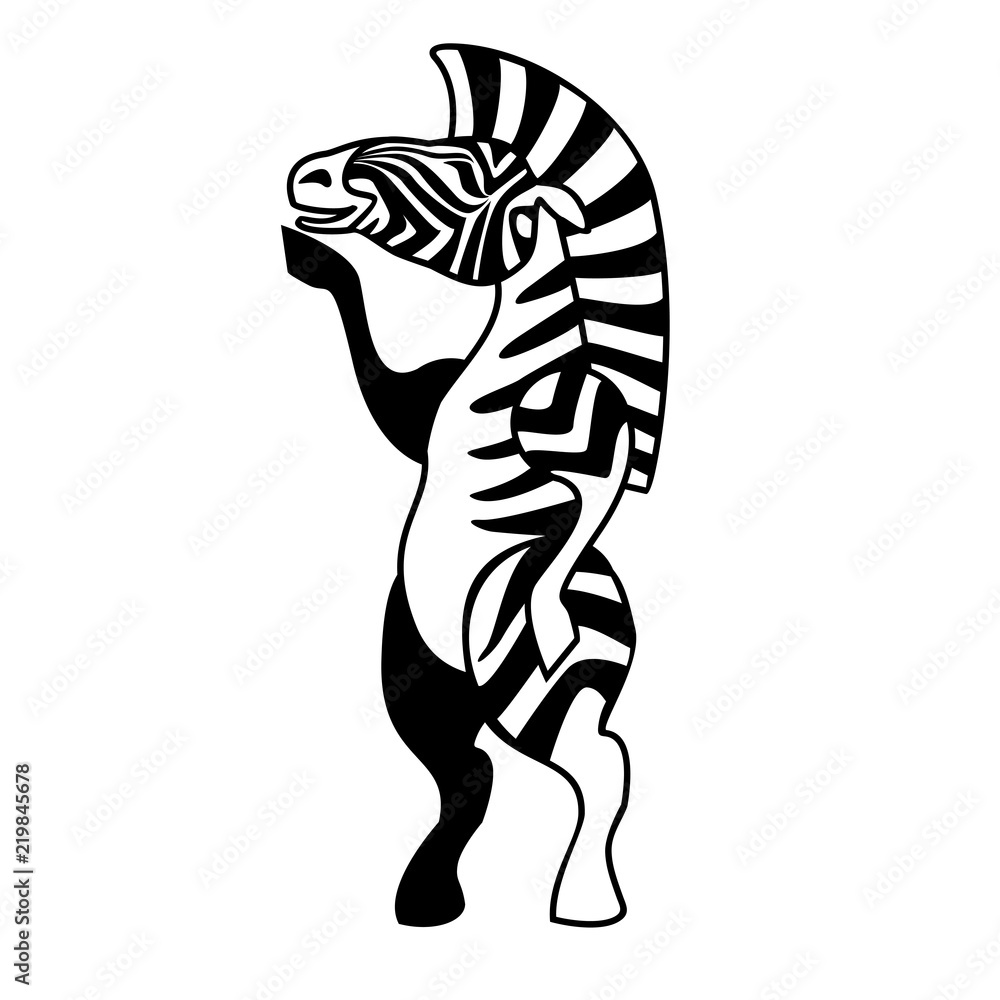 Zebra standing on two legs animal cartoon character isolated on white background.