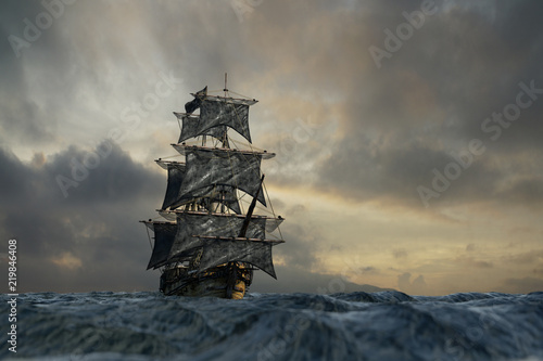 Obraz statek piracki na morzu, renderowania 3D