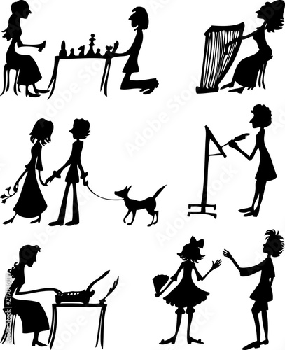 Silhouettes of creative and romantic people