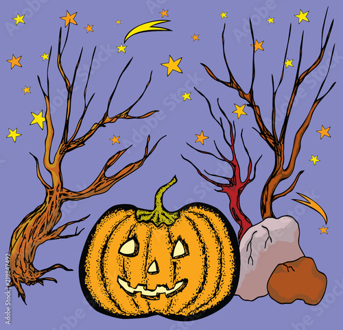 Vector image of a pumpkin in Halloween night