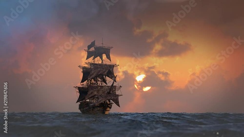 pirate ship sailing on the sea, 3D render