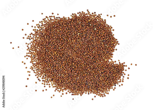 red quinoa seeds on white background, top view.