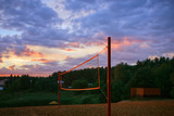 Playground With Beach Volleyball Net Under The Sunset Sky
