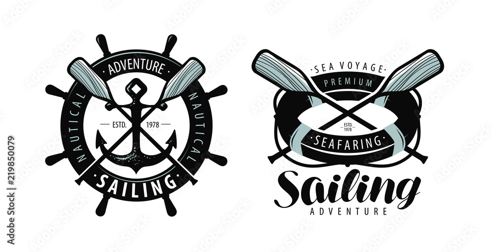 Naklejka premium Seafaring, sailing logo or label. Marine concept. Typographic design vector