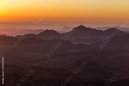 Mountains before during sunrise in the Egypt. Sinai Peninsula, the mountain of Moses