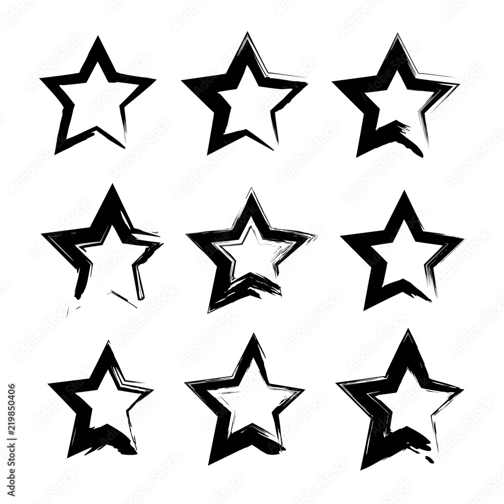 Abstract black star shape textured smears set isolated on a white background Abstract black star shape textured smears set isolated on a white background