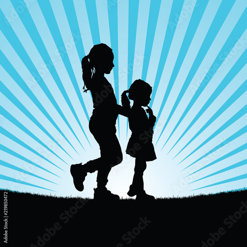 children in nature vector silhouette illustration