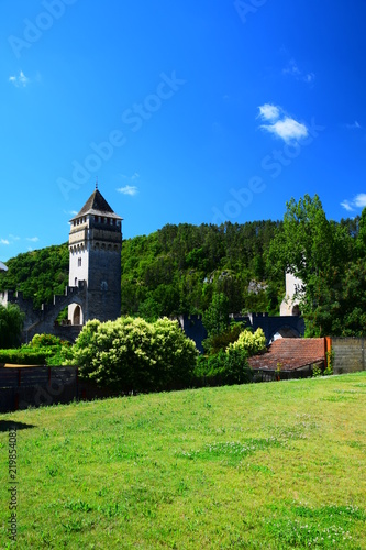 The medieval Pont Valentre crossing the Lot River in Cahors, France