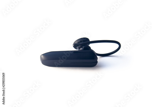 Black wireless headset for mobile phones and tablets.