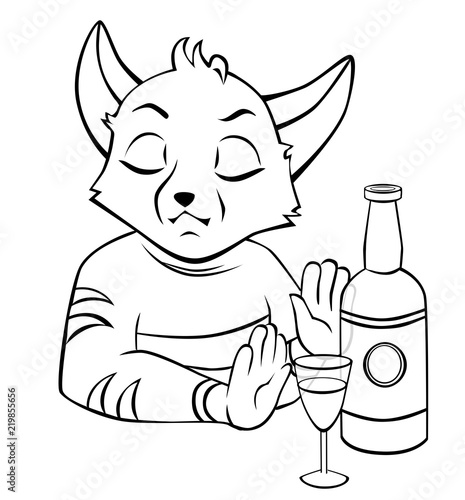 Сartoon character refuses alcohol - coloring page