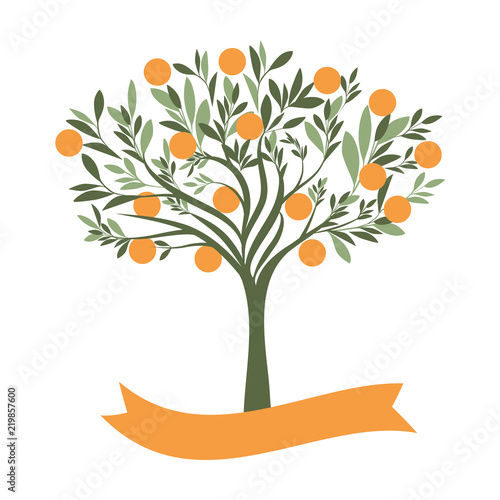 Vector illustration of orange tree with blank label on white background