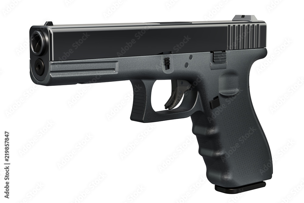Gun, pistol closeup. 3D rendering