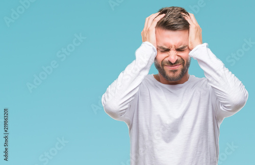 Konstfotografi Young handsome man over isolated background suffering from headache desperate and stressed because pain and migraine